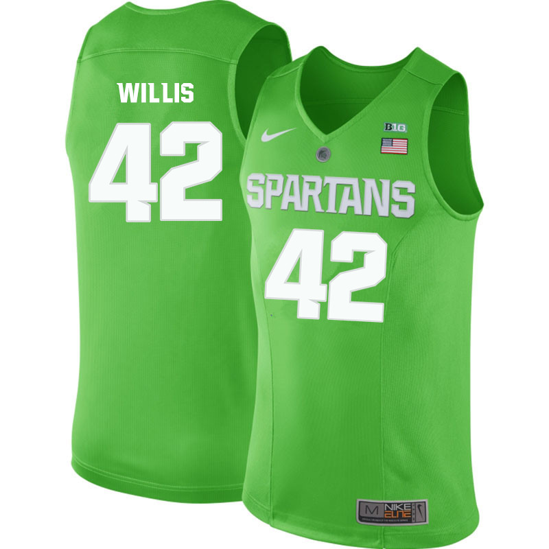 Men #42 Kevin Willis Michigan State Spartans College Basketball Jerseys-Apple Green